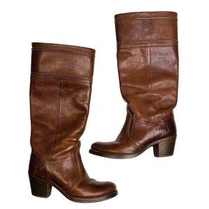 Size 6 Frye Jane Redwood Brown Leather Riding Tall Pull On Boot Heel Shoes